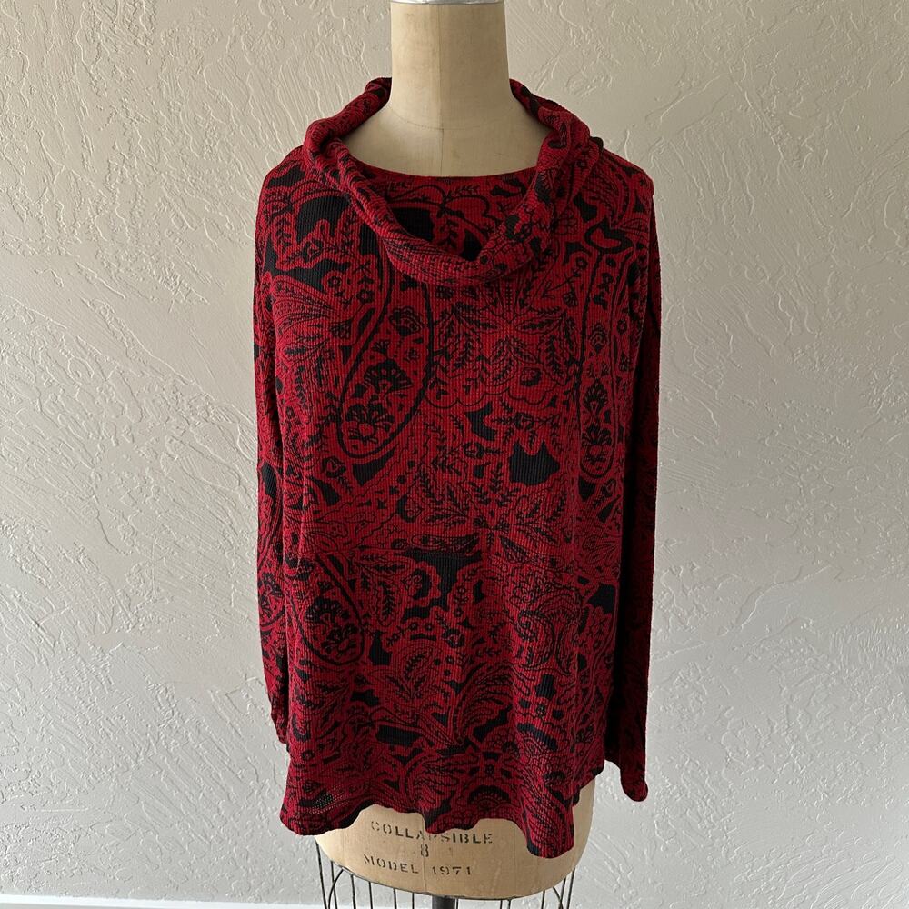 SOFT SURROUNDINGS Womens Kendra Waffle Top Size Large Cowl Neck Quiet Luxury - Picture 2 of 9